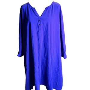 On The Plus Side Cobalt Blue Button Henley Tunic, Plus Size 5X